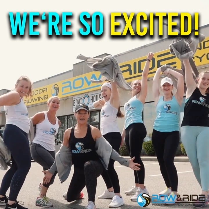 A group of women in front of a building with the words " we 're so excited !"