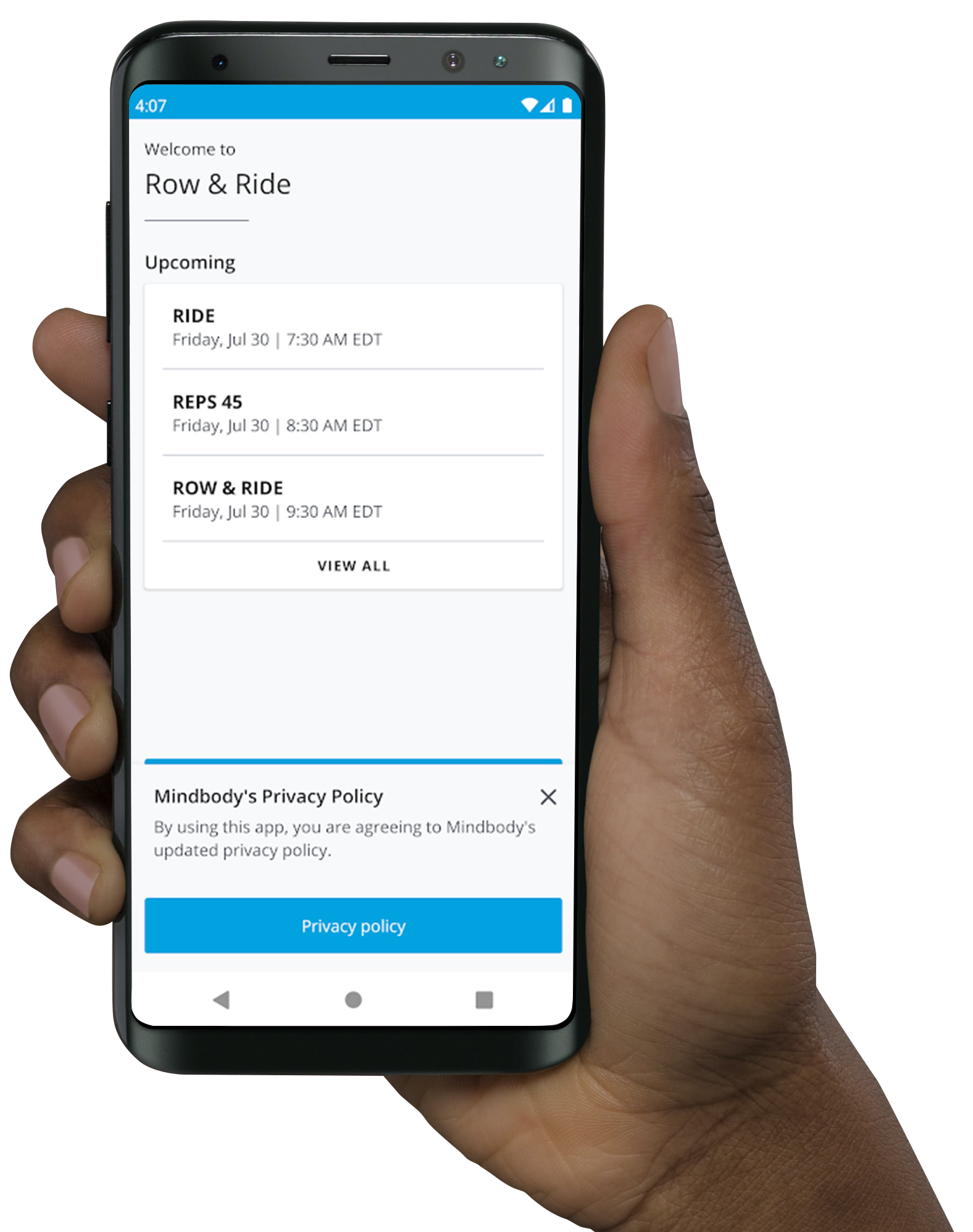 Row and Ride Application Interface on a Phone