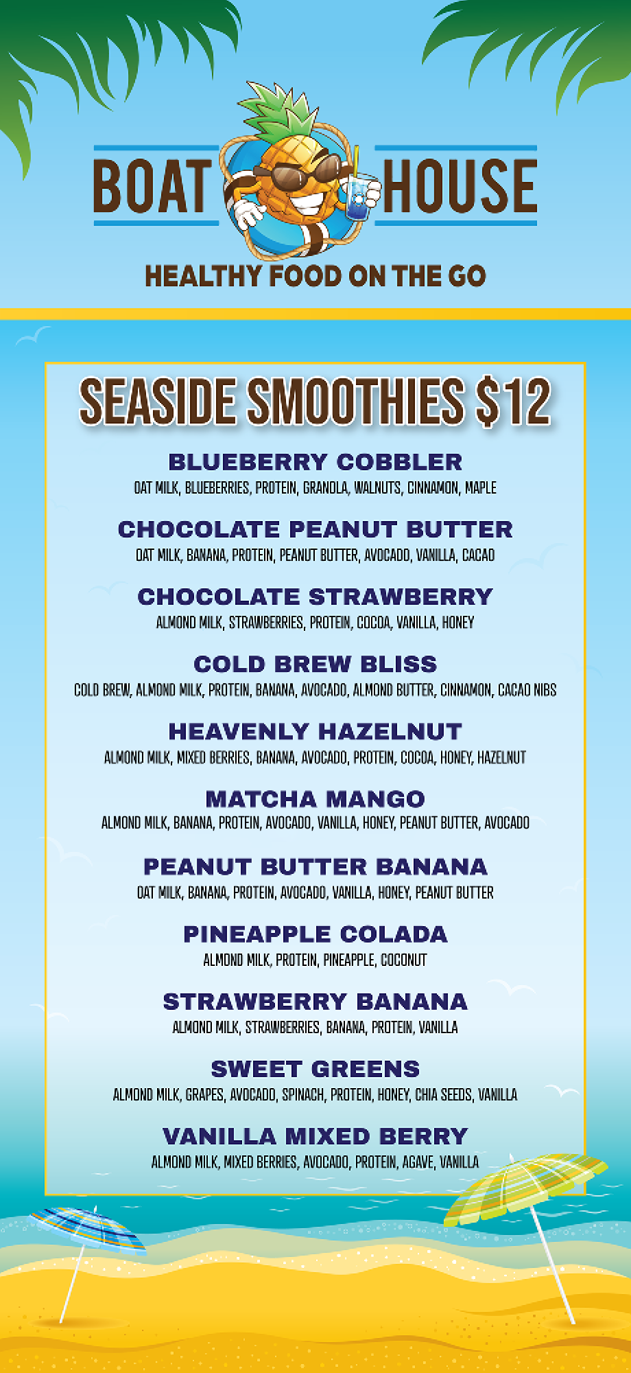 A menu of seaside smoothies