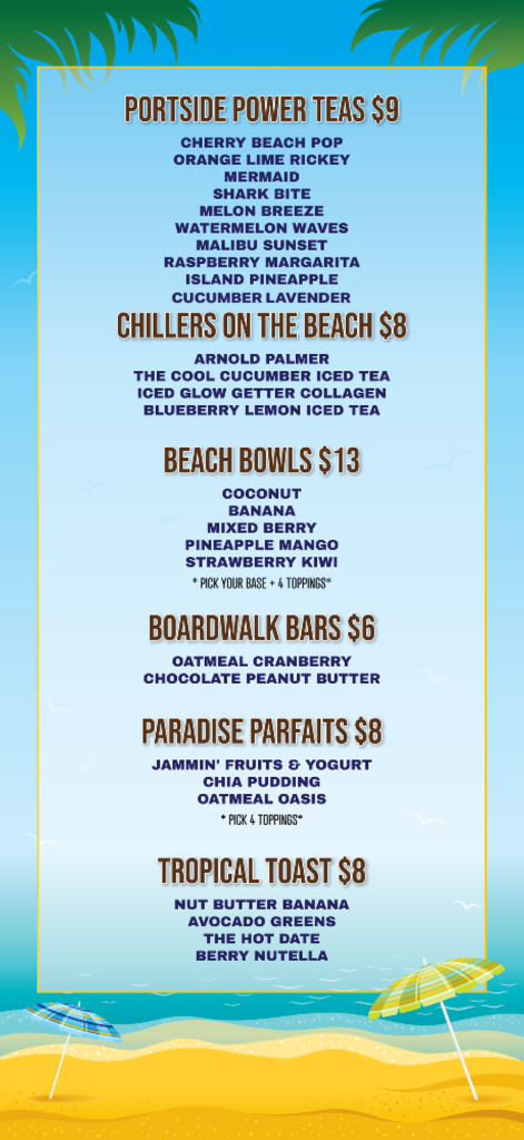 A menu of the beach bar and grill